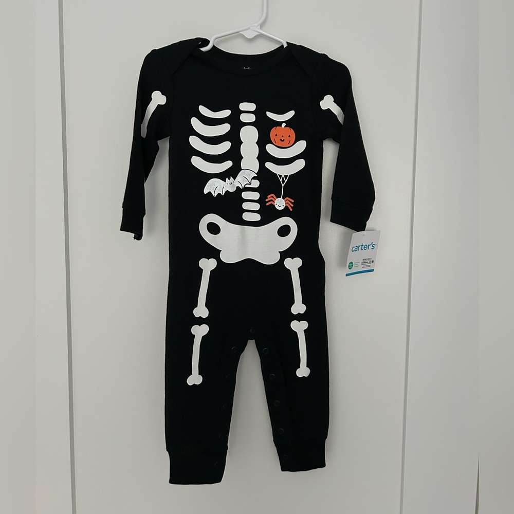 Carter's Black Baby Onesie Halloween Skeleton 12 months jumpsuit,costume,pajamas